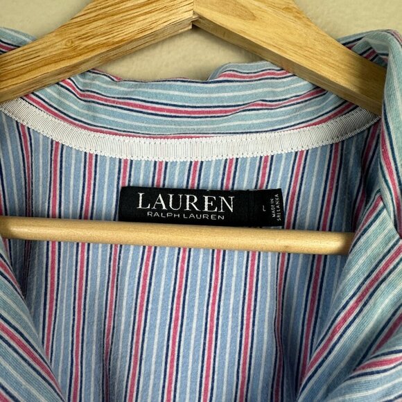 Ralph Lauren Women's Pajama Set Stripes Cotton Black Label Blue Red Large - Picture 2 of 8